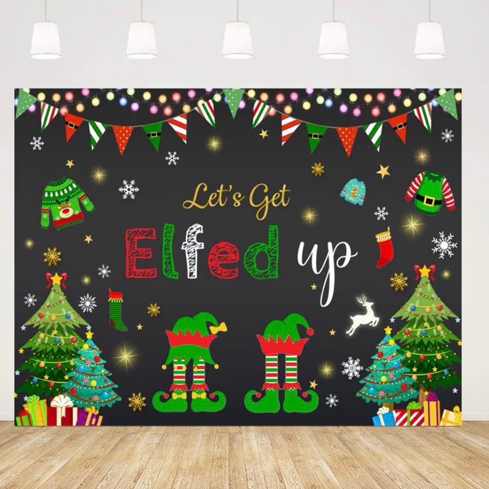 Let's Get Elfed Up Holiday Christmas Festive Backdrop